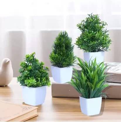 Bhumi vani Artificial white Blossom Flower Bunch Bouquet Natural Looking Home Decoration Bonsai Artificial Plant  with Pot