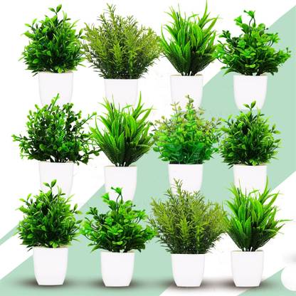 Whandly Fake Green Plant, Faux House Plants Desk Plant Artificial Plants Garden, Office Bonsai Wild Artificial Plant  with Pot