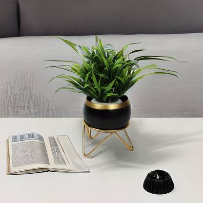 Leafy Dew Black Metal Planter Pot with Golden Stand Modern Style Planter Artificial Plant  with Pot