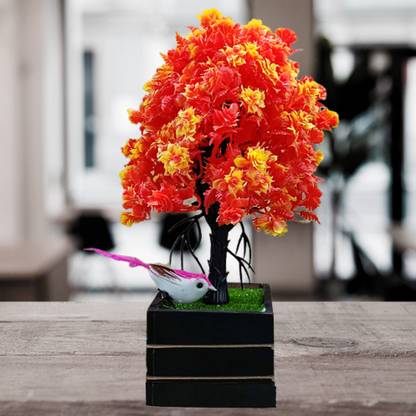 DODECROO Artificial Tree With Wooden Pot, Artificial Flower, Fake Plant For Office Decor Bonsai Artificial Plant  with Pot