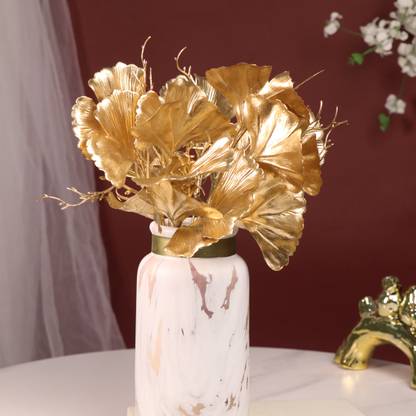 Art Street Golden Ginkgo Leaves Stem, Fake Faux Shrubs Made of PVC, UV Resistant for Indoor Bonsai Wild Artificial Plant