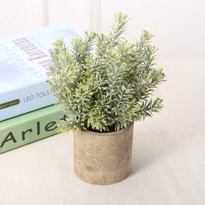 HomeXO Artificial Rosemary Plant with Stone Style Planter Pot, Fake Potted Plant Wild Artificial Plant  with Pot