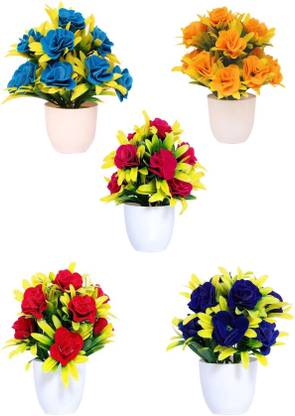 mogal Home/Office Table Decoration( Pack of 5) Wild Artificial Plant  with Pot