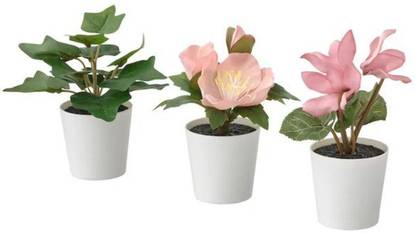 IKEA FEJKA Artificial potted plant with pot, set of 3, in/outdoor green/pink, 6 cm Bonsai Artificial Plant  with Pot