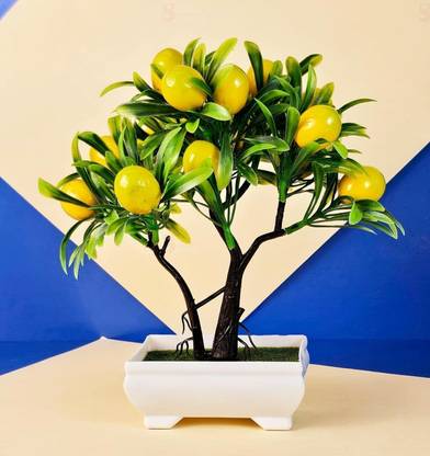 Satyam Kraft 1 PCS Artificial Lemon Bonsai Tree with Pot,Home Decor,Garden,Balcony,Resturants Bonsai Artificial Plant  with Pot