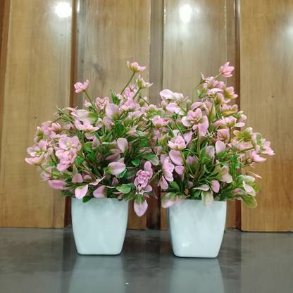Decogreen Set of-2 Sq MTP Pink, Artificial Plant For H, Office Decoration & Study Table, Bonsai Artificial Plant  with Pot