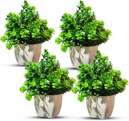 NOORUS Natural green colour realistic artificial plant (20 CM, pack of 4) with pods Bonsai Wild Artificial Plant with Pot