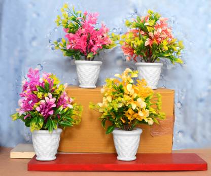mogal Artificial Plant For Home/Office Table Decoration(Multi, Pack of 4) Bonsai Wild Artificial Plant  with Pot