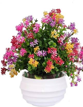 zonezer Set of 1 fancy artificial flowers plant for home temple decoration good quality. Bonsai Wild Artificial Plant  with Pot