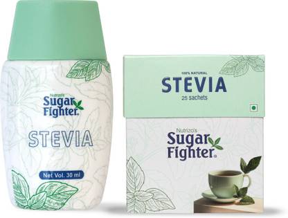 Nutrizo's Sugar Fighter Natural Sweetner Sugar Free Stevia Liquid - 30ml & Sachets - 25 Sweetener