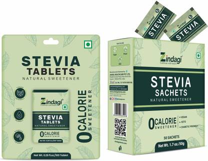 Zindagi Stevia (100 Tablets) & Sachets (50 gm) | Sugarfree Sweetener