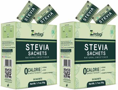 Zindagi Stevia Sachets - 100% Natural Sweetener - Pure Stevia Sugar Sachets - Sugar-Free Sugar