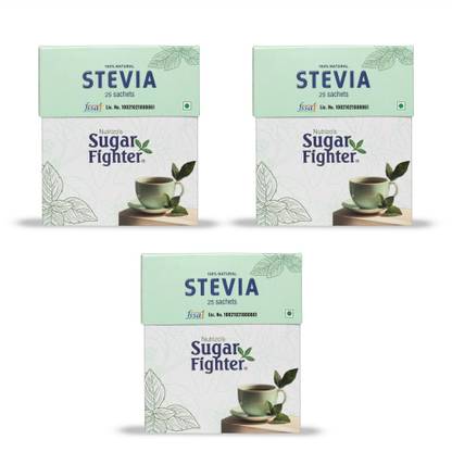 Nutrizo's Sugar Fighter Natural Sweetner Sugar Free Stevia Sachets - 25 | Pack of 3 Sweetener
