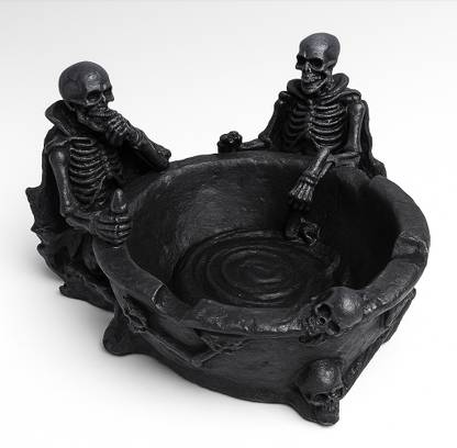 Inara Creation Resin Material 2 Skeleton Skull Black Polyresin Ashtray