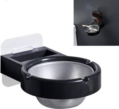 MSVTRADESS Adhesive ashtray with lighter holder Black Stainless Steel Ashtray