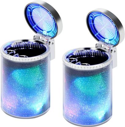 carfrill Auto Ashtray With LED Light Mini Car Trash Can, Portable Lid, for Car cup holder Silver Plastic Ashtray