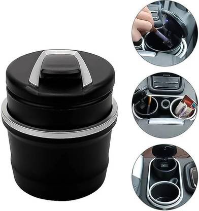 Oblivion Portable Car Ashtray with Lid & Blue LED Light – Smoke-Free & Stylish Black Plastic Ashtray