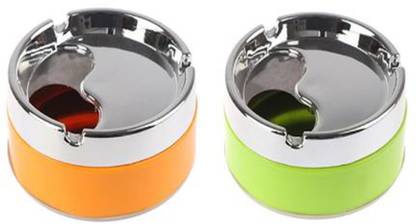Honbon 3 Slot Unbreakable Ashtray with Rotating Lid Windproof Smoking Accessory Multicolor Stainless Steel, Plastic Ashtray