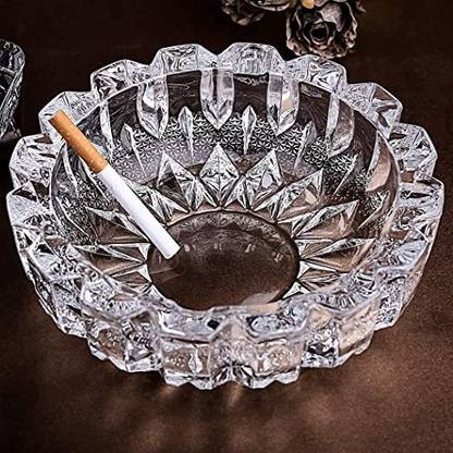NITYA Glass Ashtray for Cigarettes Indoor/Outdoor Antique Clear Classy (Round) Clear Glass Ashtray
