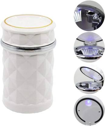Oblivion Portable Car Cupholder LED Ashtray with Blue Light for Clean Use White Plastic Ashtray