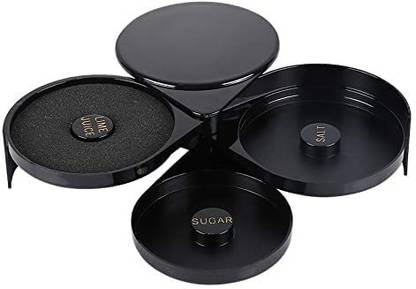 Saylani Enterpeises 3-Tier Rotating Trays Salt Sugar Lime Juice Bar Rimmer Container Holder Tray
