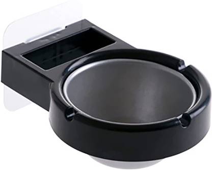 Lucacci Self Adhesive Wall-Mounted Ashtray for Bathroom Toilet Hotel (Black) Black Stainless Steel, Plastic Ashtray
