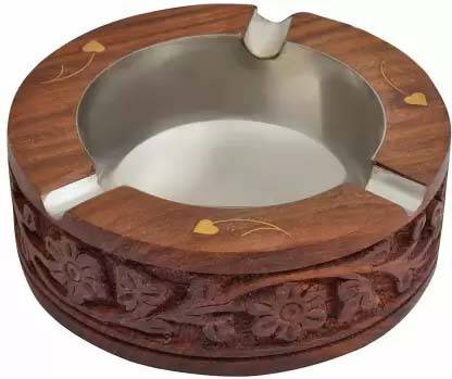 webshoppee Wooden Decorative Ashtray with Cigarette Storage Handmade Ashtray Brown Wood Ashtray