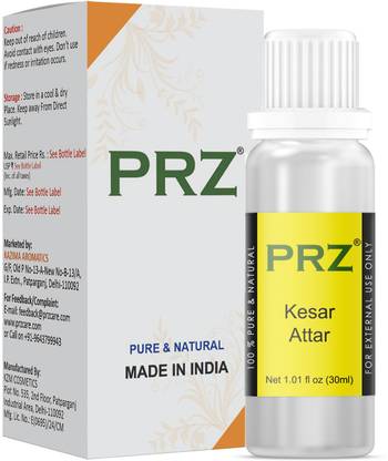 PRZ Kesar Attar For Unisex (30 ML) - Pure Natural Premium Quality Perfume (Non-Alcoholic) Floral Attar