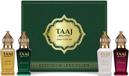 BELLAVITA Taaj Attar Gift Set|4X12ML|Long Lasting Fragrance| Floral Attar