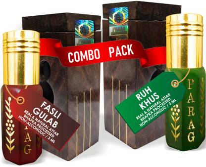 Parag Fragrances Ruh Khus & Fasli Gulab Attar Combo Offer Pack (Wood Box Gift Attar For Men) 6ml Floral Attar