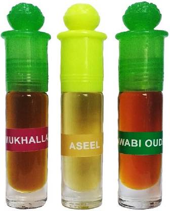 sun fragrances Mukhallat, Aseel And Nawabi Oudh Assorted Set of 3 Attars, 6 ml. Each Floral Attar