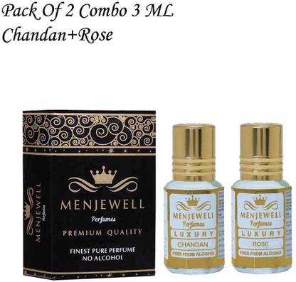 Menjewell Pack Of 2Pc Attar (Chandan 3ml,Rose 3ml)Attar Perfume Floral Attar