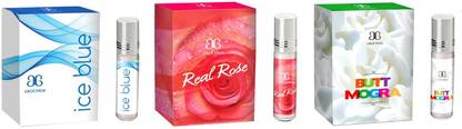 AROCHEM Ice blue Real rose Butt mogra Combo Floral Attar