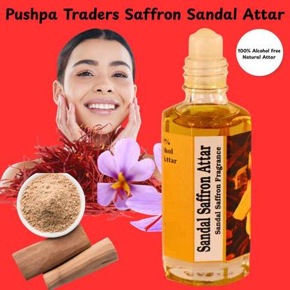 Pushpa Traders Saffron Sandal Attar – Pure Kesar Chandan Fragrance, Long Lasting & Alcohol-Free Herbal Attar