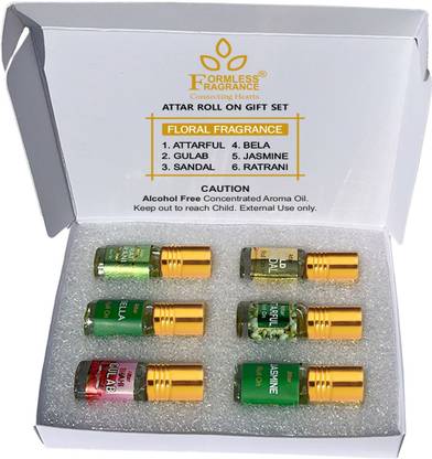 FORMLESS Floral Fragrance 6Pcs 3ml Each Gift Pack Attar Ittar Ettar Roll On Floral Attar Eau de Parfum  -  18 ml