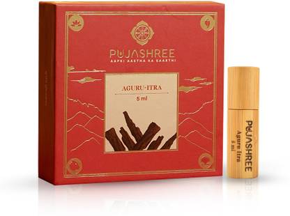 Pujashree 100% Pure Aguru Roll On Itra for Puja-5ml | Long Lasting Woody Fragrance Ittar Herbal Attar