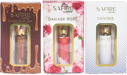 AFZAL SAFIRE CHOCO MUSK, DAMASK ROSE & DIVINE ATTAR (COMBO PACK 6ML*3) ROLL-ON Floral Attar