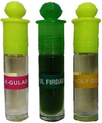 sun fragrances Jannat-ul-Firdaus, Ruh-E-Gulab and Holy Gold Sandal Assorted Set of 3 Attars, 6 ml. Each Floral Attar