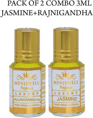 Menjewell Pack of 2PC Attar (Jasmine 3ml,Rajnigandha real 3ml)Natural Itra/Attar Floral Attar