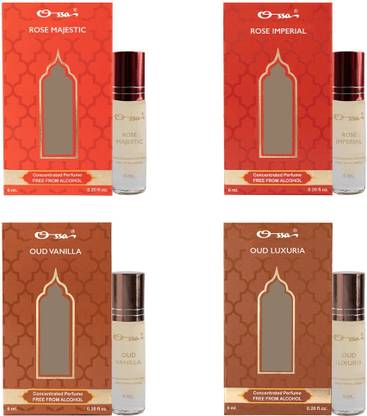 OSSA Rose Majestic & Imperial, Oud Vanilla & Luxuria Unisex Alcohol Free Combo Floral Attar