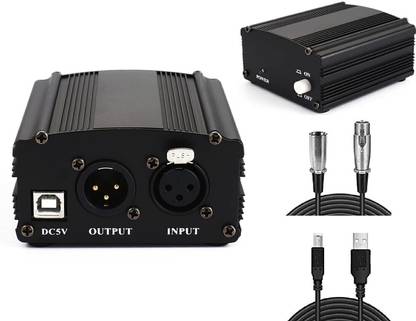 Urban Infotech 48V DC Phantom power Adapter supply for condenser microphone phantom power audio interface With Adapter & XLR Audio Interface