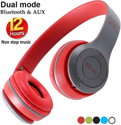 Techobucks Adjustable 12hrs playback Bluetooth Wireless Headphone with Mic MP3 Player