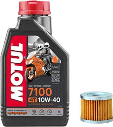 MOTUL 7100 4T Fully Synthetic 10W-40 Petrol Engine Oil & Apache Oil Filter Combo