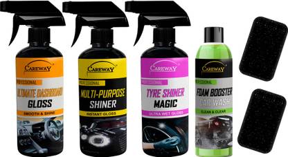Careway DASHBOARD POLISH, MULTI PURPOSE SHINER, TYRE POLISH, FOAM BOOSTER CAR WASH Combo
