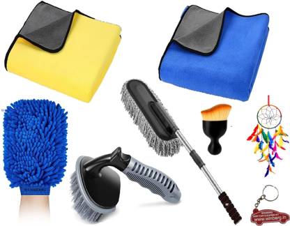 Winberg 2 Microfiber Towel, 1 Duster, 1 Tyre Brush, 1 Dream Catcher, 1 Key Ring, 1 Detailing Brush Combo