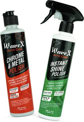 Wavex Chrome and Metal Polish 350 GMS, Instant Spray Car and Bike Polish 350ML Combo