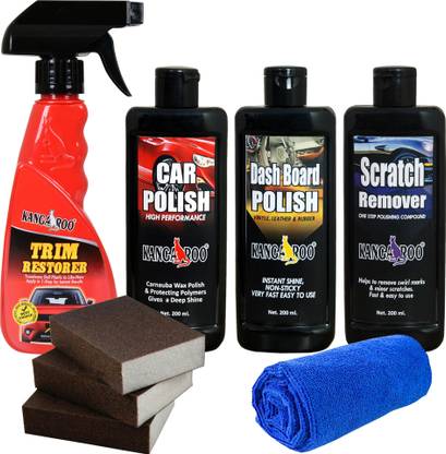 KANGAROO Trim Restorer, Car Polish, Dashboard Polish, Scratch Remover, 3 Applicator, 1 Towel Combo