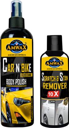 amwax CAR AND BIKE BODY POLISH 200 ML (Mist Spray), SCRATCH STAIN REMOVER 120 ML (CAP PKG) Combo