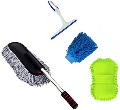 WINKCART Microfiber Duster, small Wiper & Gloves,washing microfiber sponge and gloves Combo