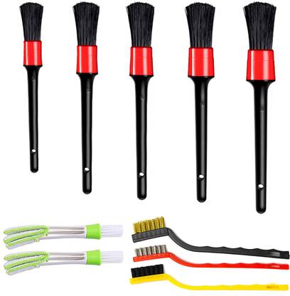 Kanya 5 Pieces Car Cleaning Detailing Brush, 3 Pcs Mini Wire Brush, 2 Pcs Ac Brush Combo
